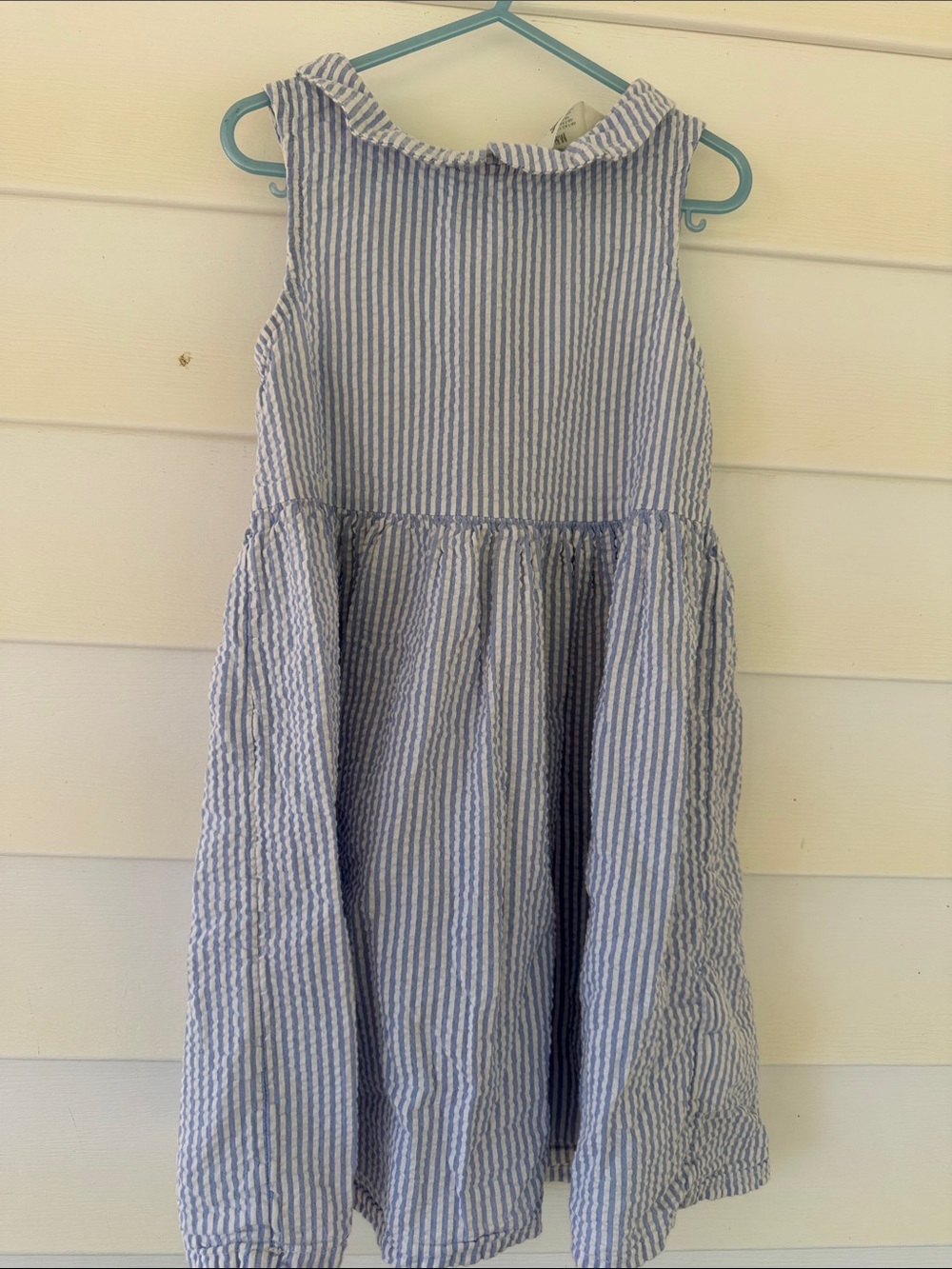 H&M Blue and White Striped Ruffle Collar Sundress